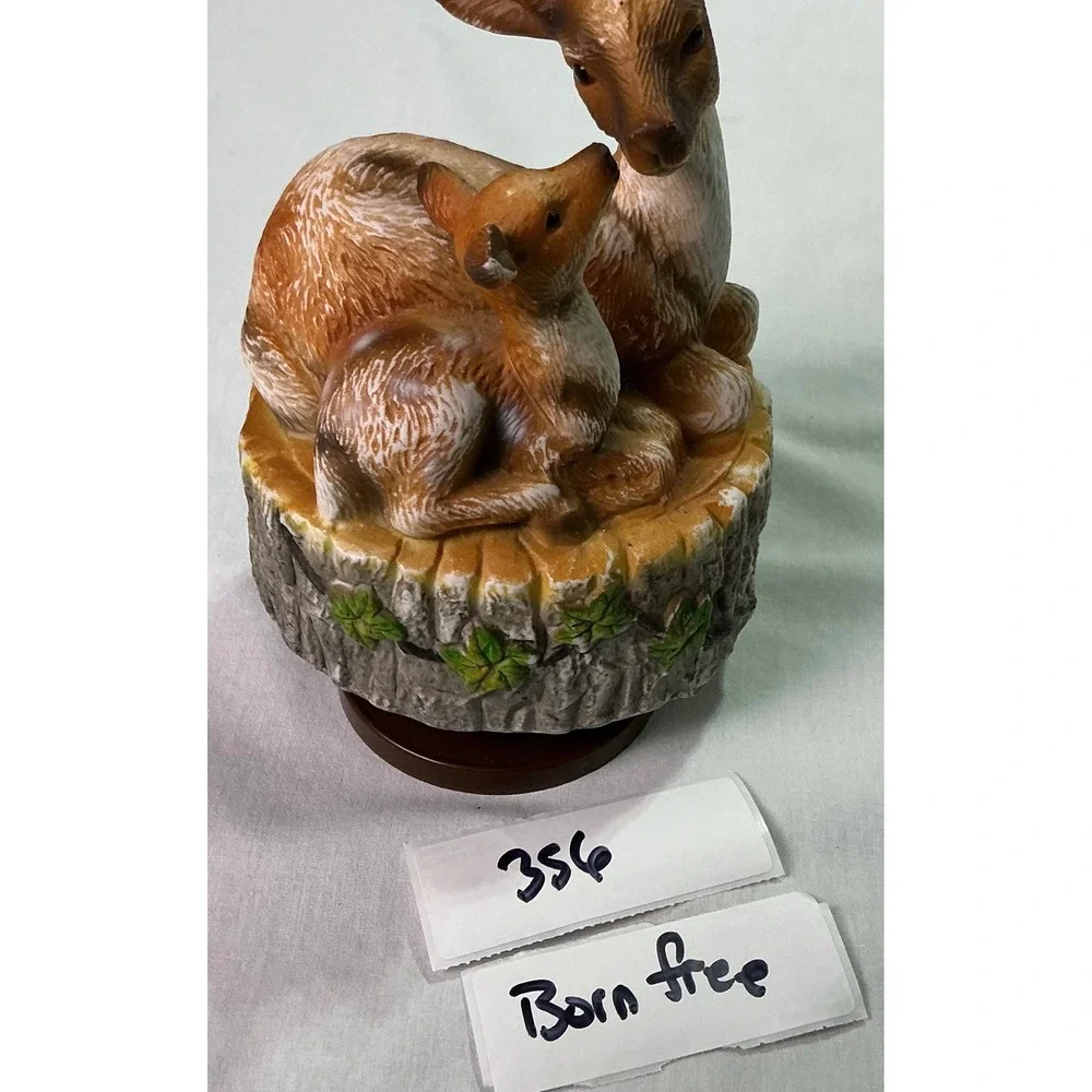 Vintage Deer & Fawn Music‎ Box Autumn Woodland Figurine Born Free Melody